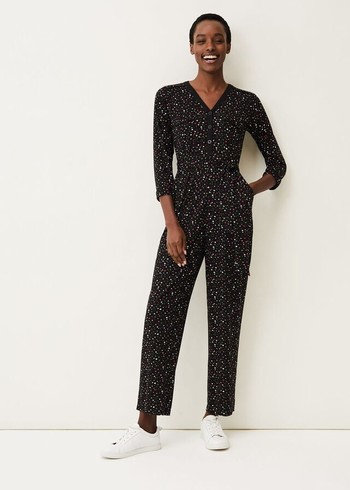 Phase Eight Anglia Ditsy Print Jumpsuit Black USA | 7435618-AW